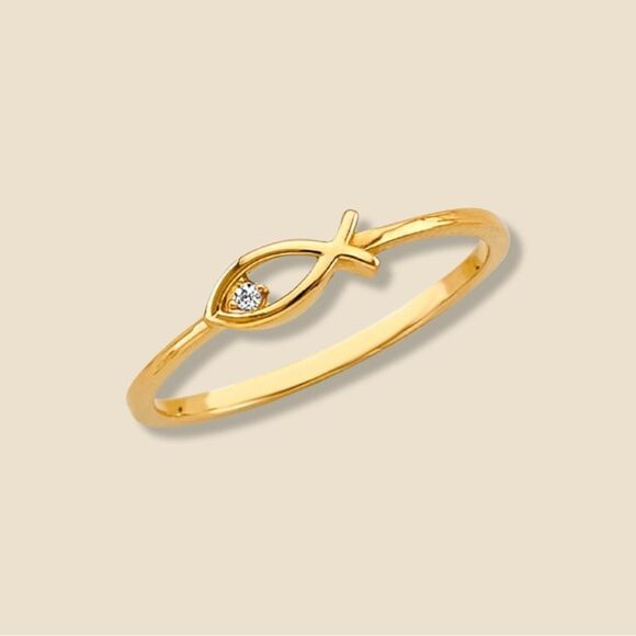 14K Solid Gold Ichthys Fish Ring | Everyday Jewelry | Trendy Fashion Jewelry | - Picture 1 of 7